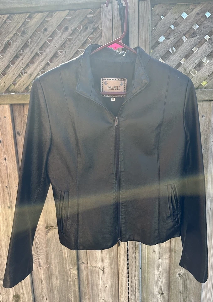 Vera Pelle Leather Biker Jacket - Size S, Brown, Double Zip, Made In Italy - Image 1 of 4