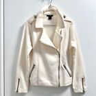 H&M Motorcycle Jacket Size S Women CropJacket Ivory Long Sleeve Zippers Casual