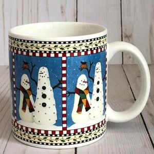 Sakura SNOWMAN Mug 2 Snowmen No Hats & Bird Debbie Mumm Christmas Winter EUC - Picture 1 of 4