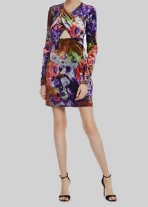 $376 ONE33 Social Women's Purple Velvet Cut Out Long Sleeve Dress Size 4 - Picture 1 of 4