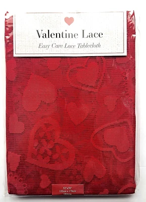 Benson Mills Valentine's Day Hearts 52 x 70" Red Lace Tablecloth NWT - Image 1 of 4