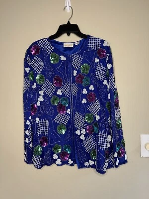 Chaqueta floral XL vintage de noche con cuentas de seda para mujer Foto 1 de 4