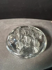 Flower Frog Large 13 Hole Round Clear Glass (2 Chips) 3 Footed Bottom Vtg - Picture 1 of 10