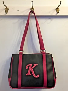 Y2K Black Faux Leather Pink Initial/Monogram "K" Handbag Purse Punk Rock - Picture 1 of 14
