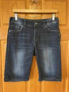Pantalones cortos de mezclilla elásticos azules CE49 plateados Suki Mid Bermudas para mujer 31 - Imagen 1 de 4