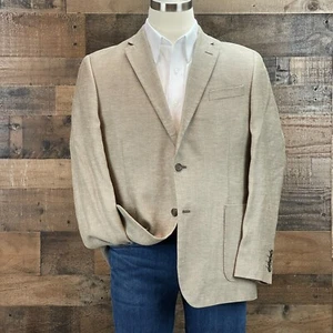 Stafford Linen Wool Sport Coat Mens 44R Slim Tan Herringbone Blazer Suit Jacket - Picture 1 of 13