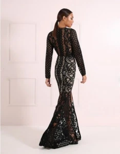 Forever Unique Long Sleeve Lace Poppy Black Lace Evening Gown Size US 4  UK 8  - Picture 1 of 4