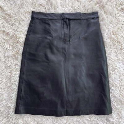 NWT Tommy Hilfiger vintage 100% leather knee length skirt black size 4 - Image 1 of 4