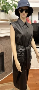 NWT Antonio Melani Black Genuine Leather Belted Shirt Dress Size 8 MSRP$500 - Picture 1 of 18