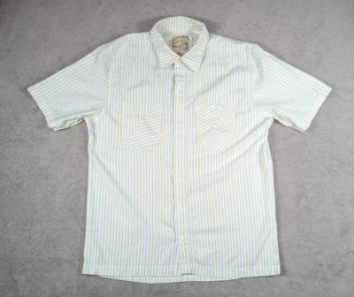 Camisa con botones a rayas REEF para hombre talla L colores amarillo, azul, blanco y marrón.  Foto 1 de 4