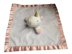 Baby Blanket Cloud Island Unicorn White Gold Lovey Pink Satin Trim 14” Lovie - Picture 1 of 11