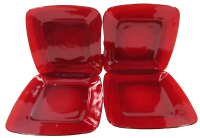 Anchor Hocking Royal Ruby Charm Set 4 Square Plates 8.5x8.5 1950-1959 MCM - Image 1 of 4