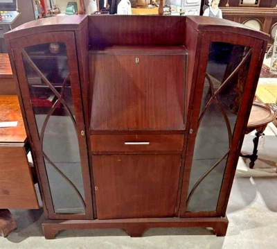 Винтажный секретарский шкаф в стиле ар-деко со стеклянными дверцами - Изображение 1 из 4