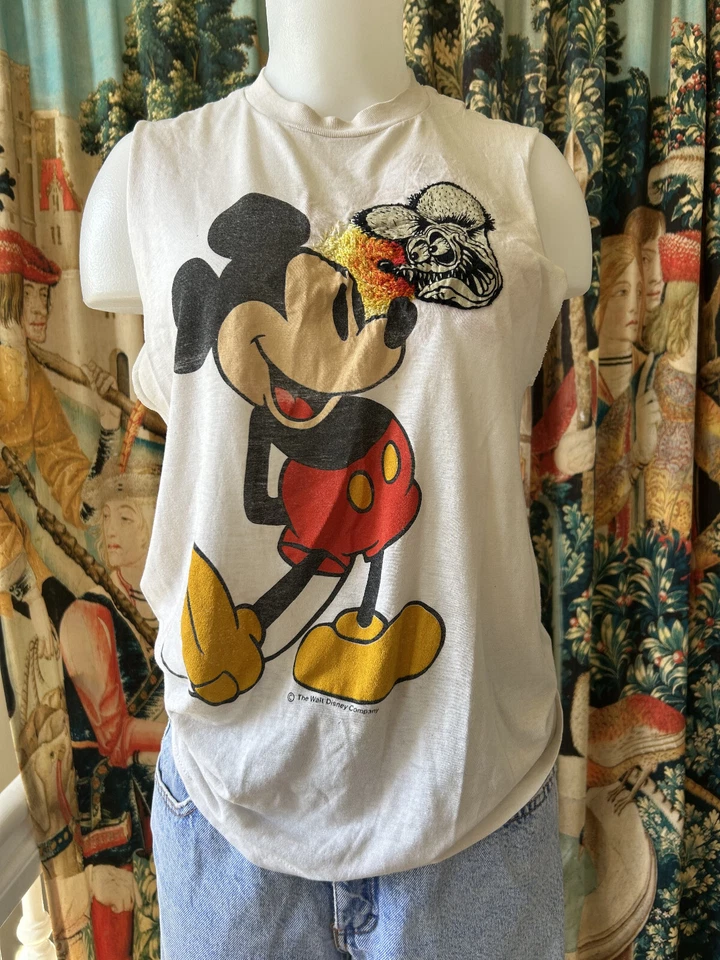 Camiseta Punk Vintage 1980 Faça Você Mesmo Rat Fink Ed Roth Mickey Mouse OOAK Feita à Mão - Imagem 1 de 3