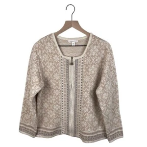 Coldwater Creek creme und weiß Pailletten Wolle Reißverschluss Cardigan Schneeflocken Größe Large - Bild 1 von 7