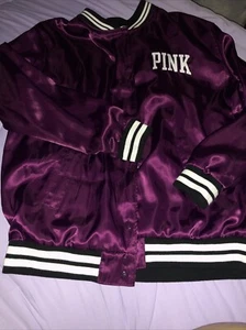 Victoria's Secret PINK Bomber Jacket Casual Graphic Logo NWOT S Burgundy - Picture 1 of 6
