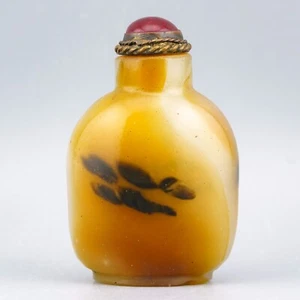 Chinese Snuff Bottle Glass Silhouette Agate Red Stopper Qing Dynasty Early 19thC - Picture 1 of 14