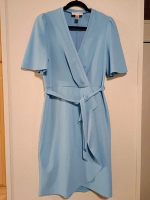 Vestido Donna Morgan Corbata Cintura Envoltura Bebé Azul Tela Elástica Talla 8 Manga Hada  Foto 1 de 4