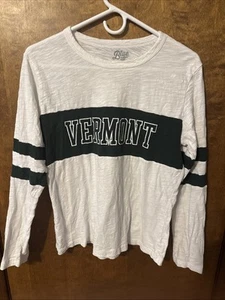 Vermont Shirt Womens Md Vermont USA Tee Long Sleeve Pullover White Green Cotton - Picture 1 of 10