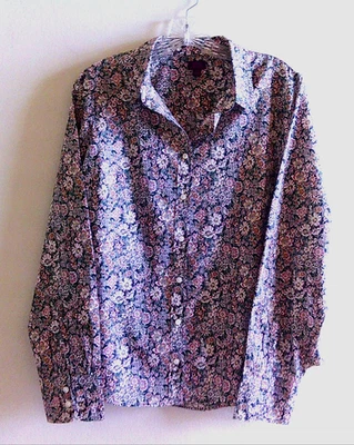 Camisa J Crew Liberty Tela Talla 14 Negra Floral Perfecta Ajustada Foto 1 de 4