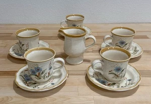 Set of 5 Mikasa Blue Daisies Coffee Cups & Saucers + (1) Creamer, Made in Japan - Picture 1 of 16
