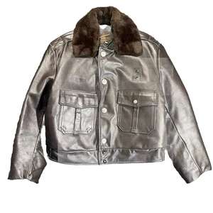 Giacca polizia vintage Taylor's Leatherwear pelle marrone taglia S USA colletto rimovibile - Foto 1 di 19