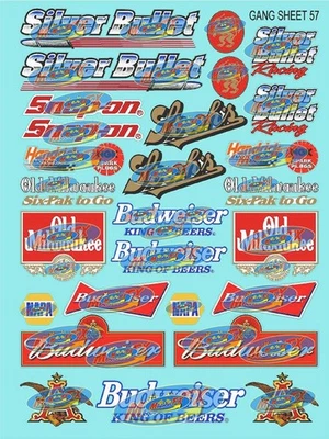 CERVEZA-VINILO BLANCO Pegatina Hoja Pandilla Modelo 57-R/C Calcomanías 1/12 -1/10-DIE-CORT-fg Foto 1 de 4