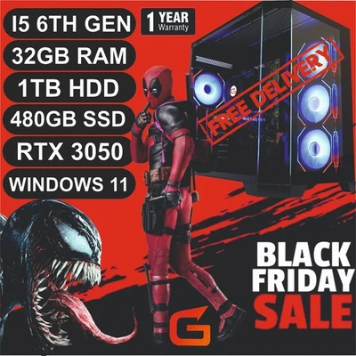 REDUCED XMAS GAMING PC I5 6th 32GB 1TB+480 SSD RTX 8GB 3050 W11 FREE DELIVERY - Image 1 of 4