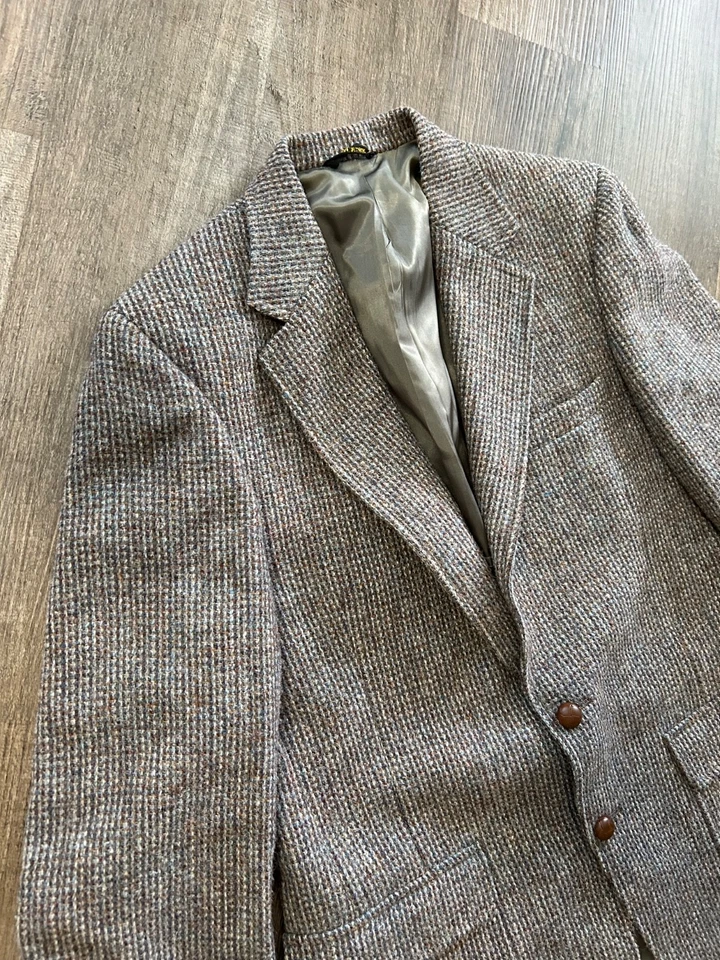 Harris Tweed Usado en Excelente Condición Hecho EE. UU. Gris Negro Marrón Blazer Abrigo Deportivo Chaqueta 40L Foto 1 de 4