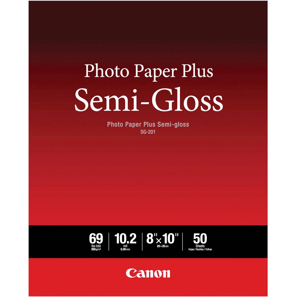 Canon Photo Paper Plus Semi-Gloss SG-201 Inkjet Paper, 8x10", 50 Sheets - Image 1 of 1