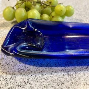 Cobalt Blue Melted Glass Wine Bottle Cheese Charcuterie Serving Tray Spoon Rest - Picture 1 of 9