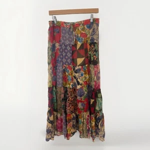 Y2K Women Large Patchwork Maxi Skirt Tiered Floral Hippie Festival Boho Fairy - Picture 1 of 10