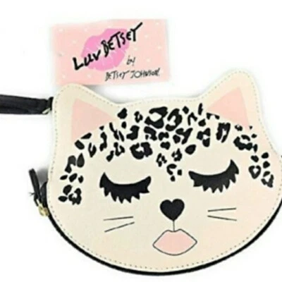 Bolso sin asas Luv Betsey Johnson muñeca leopardo gato dormido monedero nuevo con etiquetas lbkit Foto 1 de 4
