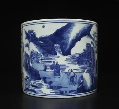 Wenzhangshandou Signed Rare Antique Chinese Blue & White Porcelain Brush Pot • 189.99$