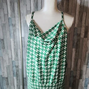Ava & Viv abito slip senza maniche raso - verde geometrico - donna 1X - NUOVO - Foto 1 di 11
