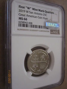 2019 W FIRST "W" MINT MARK SAN ANTONIO MISSIONS QUARTER NGC MS66 MAC COIN - Picture 1 of 6
