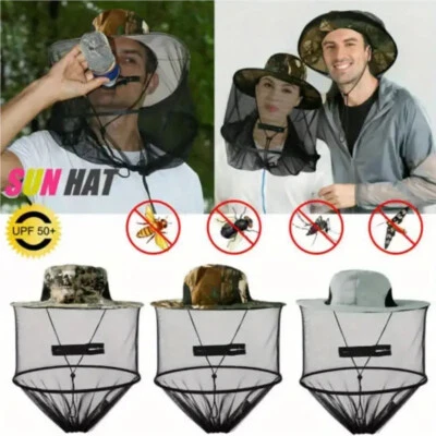 Sombrero de malla para mosquitos con cabeza de red facial al aire libre gorra para sol protección contra insectos para hombres mujeres EE. UU. Foto 1 de 4