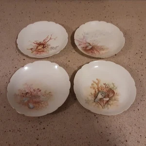 Antiguo juego de 4 platos pintados a mano Haviland & Co Francia Sea Shell coral océano - Imagen 1 de 14