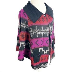 Sacred Threads Poncho Corduroy Collar Pocket Wool Blend Aztec Geo Print Size XL - Imagen 1 de 9