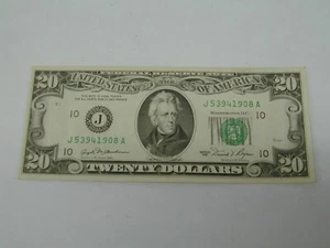 1981  Vintage $20 Federal Reserve Note- KANSAS CITY - J - Twenty Dollar Bill - Picture 1 of 2