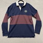 Lacoste Polo Shirt Mens L Blue Maroon Striped Rugby Long Sleeve Sports Spell Out