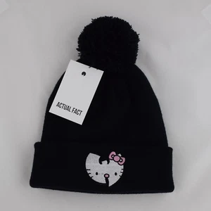 Actual Fact Hip Hop x Hello Kitty Japan Hip Hop Bobble Pom Pom Black Beanie Hat - Picture 1 of 1