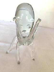 Vintage Hand Blown Clear Glass Octopus Figurine Unique Unusual 5" H signed - Picture 1 of 8