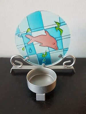 CANDELABRO CANDELABRO METAL DELFÍN Y AVES MARINAS, TABLERO TRASERO DE CRISTAL, 10 cm Foto 1 de 3