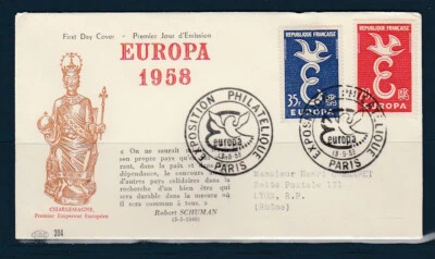 enveloppe 1er jour la paire Europa conseil de l'Europe  75  Paris  1958 - Photo 1/2