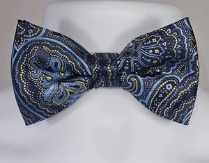 Herren-Fliege blau mit Goldakzent Blumen Paisley verstellbar Hochzeit Mode  - Bild 1 von 2