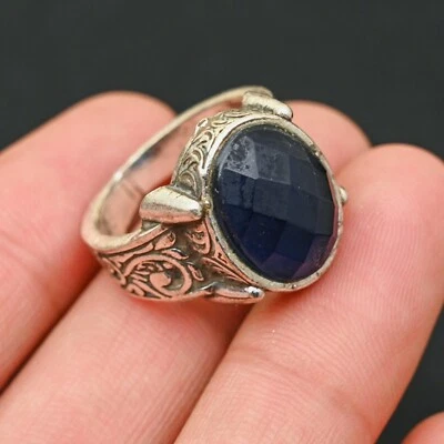 Anillo de zafiro para hombre de plata de ley 925 hecho a mano-anillo de declaración todas las tallas-BJ128 Foto 1 de 4