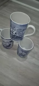 Germany Konitz Multicolor Snow Scenery Porcelain Tea Mugs Set of 3 Excellent - Picture 1 of 3