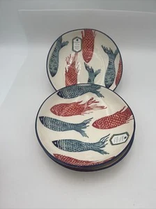 Set of 3 Papart Turkish Coastal Red/Blue Coi FISH Pasta Salad Soup Bowls 9" NEW - Picture 1 of 5