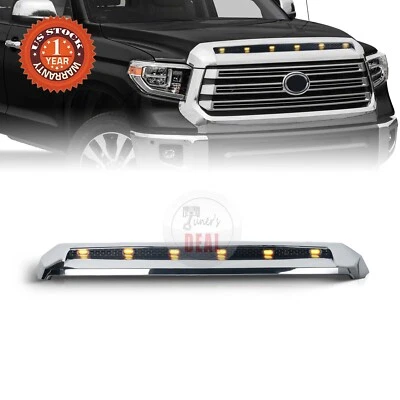 For 2014-2021 Toyota Tundra Front Hood Molding Grille Trim Chrome w/ LED Lights - Image 1 of 4